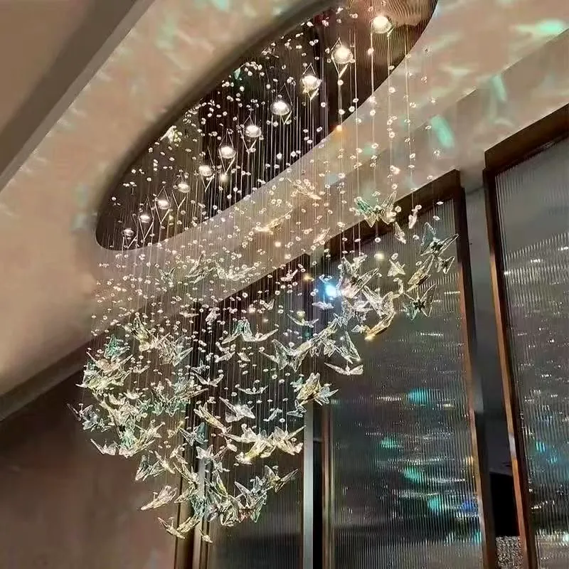 Butterfly crystal ceiling installation in a lobby
